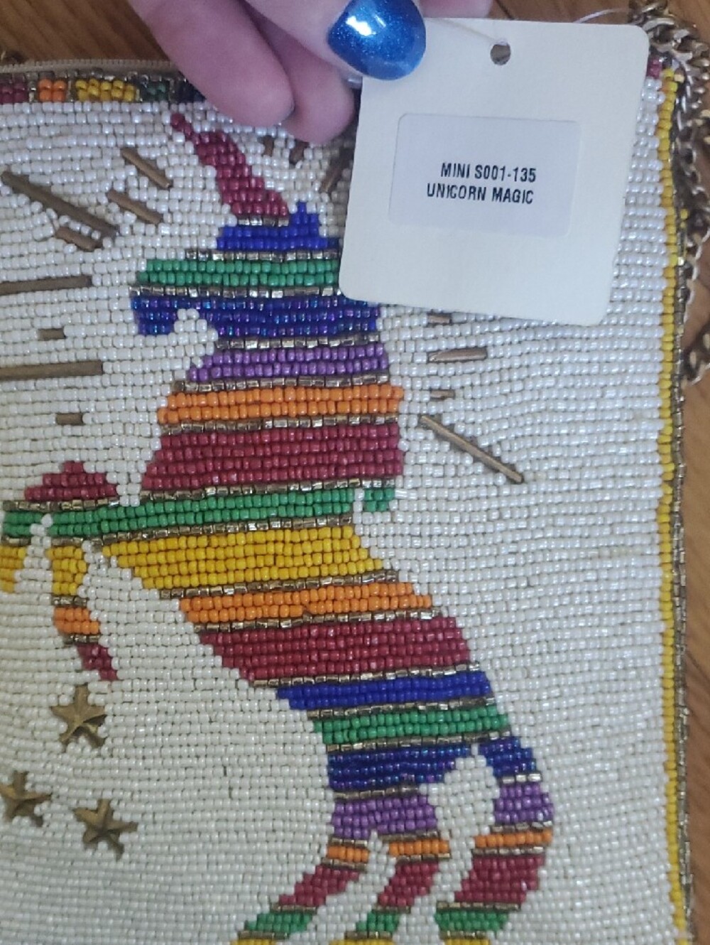 Mary Frances Beaded Rainbow Unicorn Zip Pouch Crossbody Purse - Picture 5 of 6